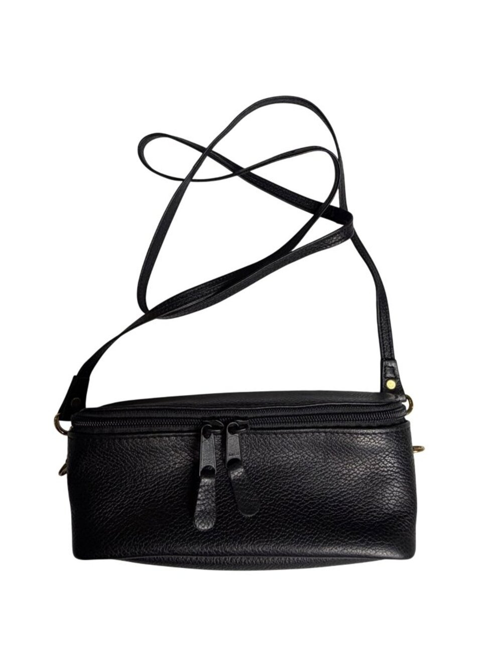 Vtg Levenger Genuine Leather Belt Bag Wallet Shoulder Strap Pouch Black Unisex